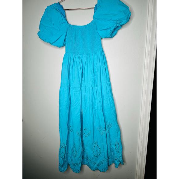 LINE & DOT Bright Blue A-Line Off Shoulder Lace Cutout Midi Dress Size XS - Picture 10 of 13